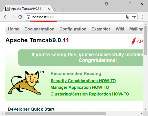 Apache Tomcat welcom page